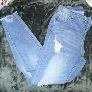 Trendy Light Blue Distressed Skinny Jeans